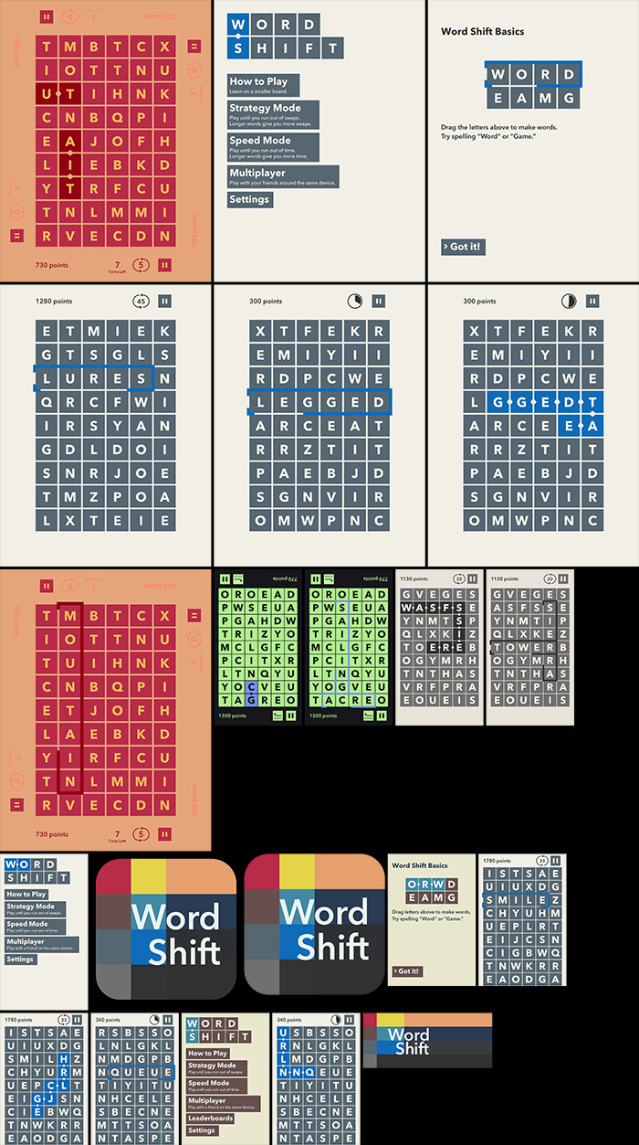 Composite images of screenshots from the game Word Shift