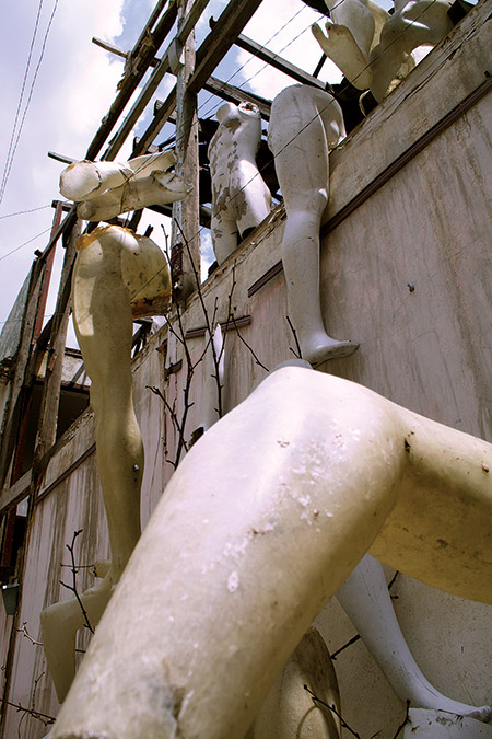 installation of mannequins in a demolished neighborhood