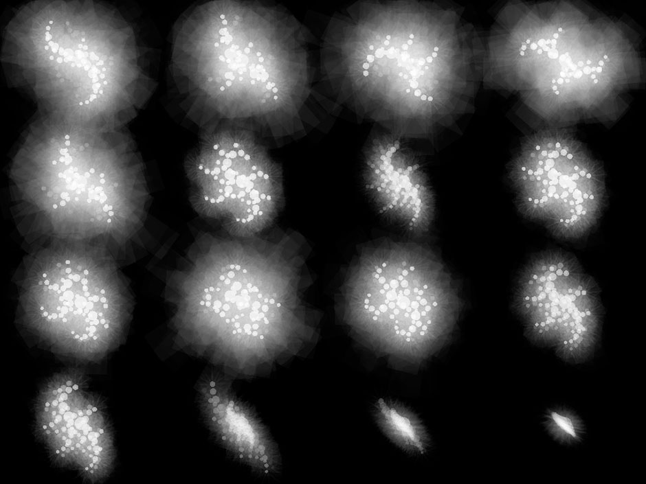 grid of fractals animating in response to audio