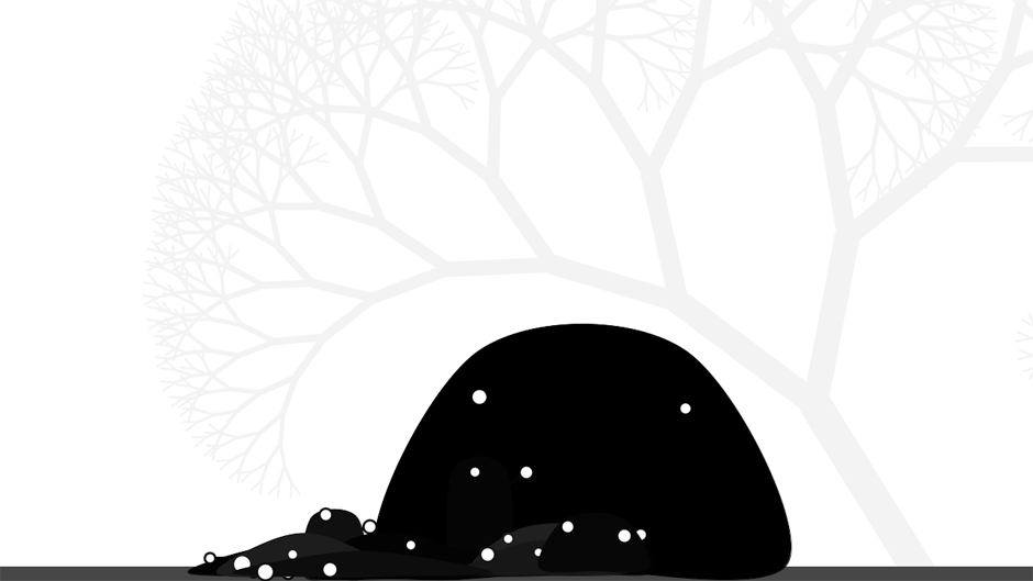 blobs in front of a tree