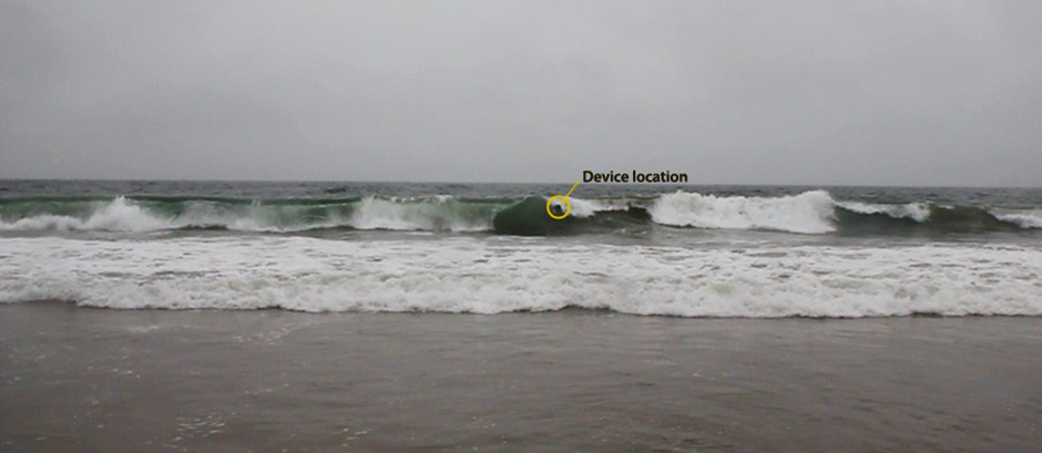 crashing wave with indicator showing device location